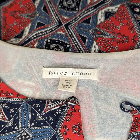 Paper Crown Red and Blue Patterned Dress M EUC - Picture 2 of 5